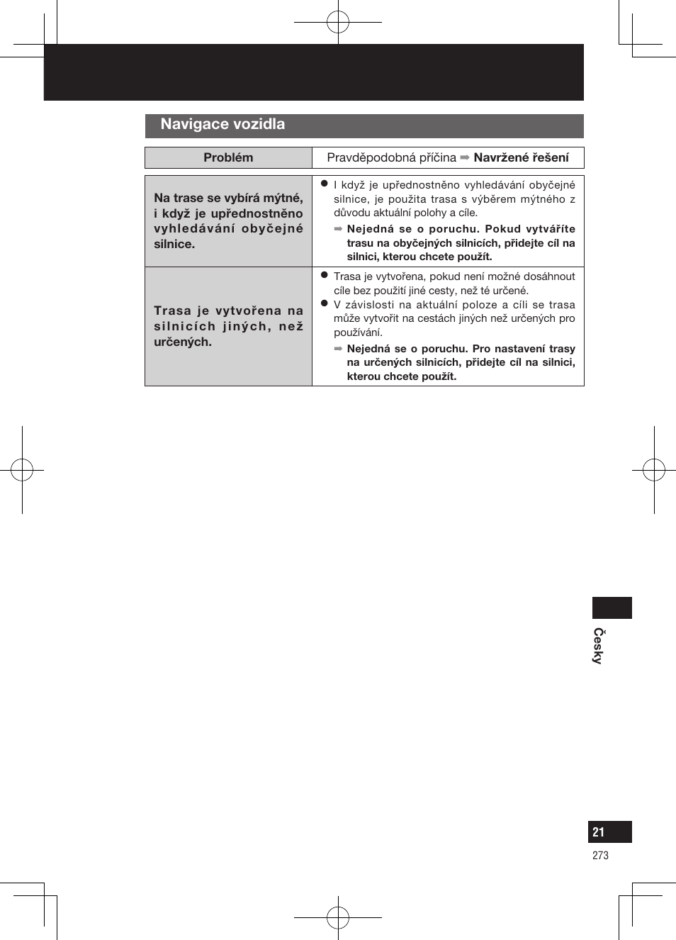 Odstraňování potíží, Navigace vozidla | Panasonic CNGP50N User Manual | Page 273 / 336