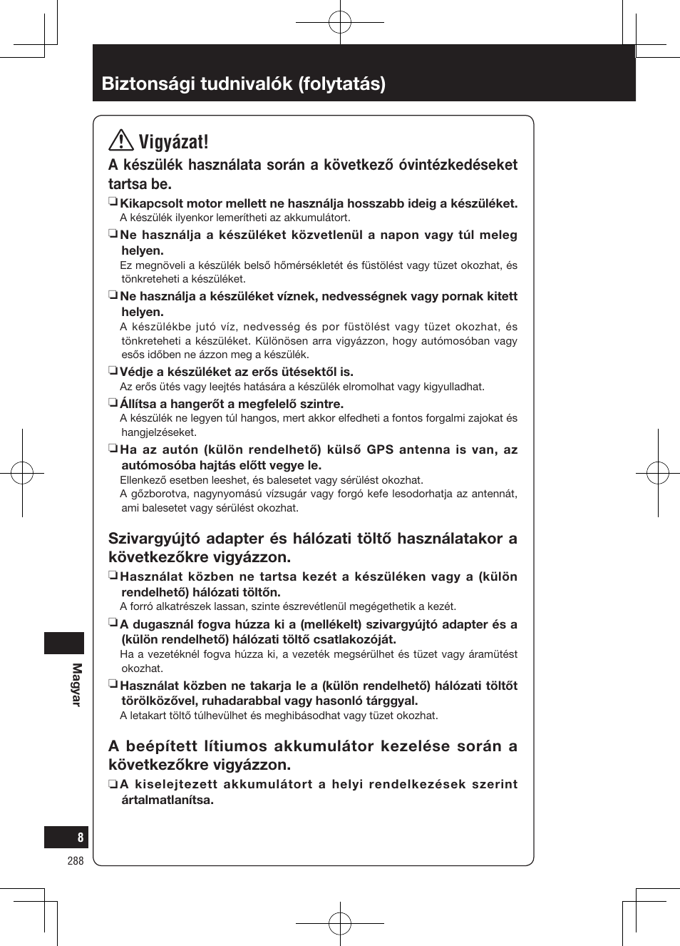 Biztonsági tudnivalók (folytatás) vigyázat | Panasonic CNGP50N User Manual | Page 288 / 336