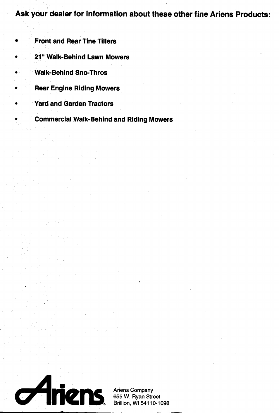 Chriens | Ariens SNO-THRO 932 User Manual | Page 22 / 22
