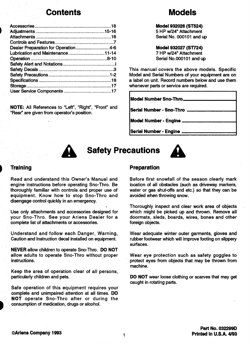 Ariens SNO-THRO 932 User Manual | Page 3 / 22
