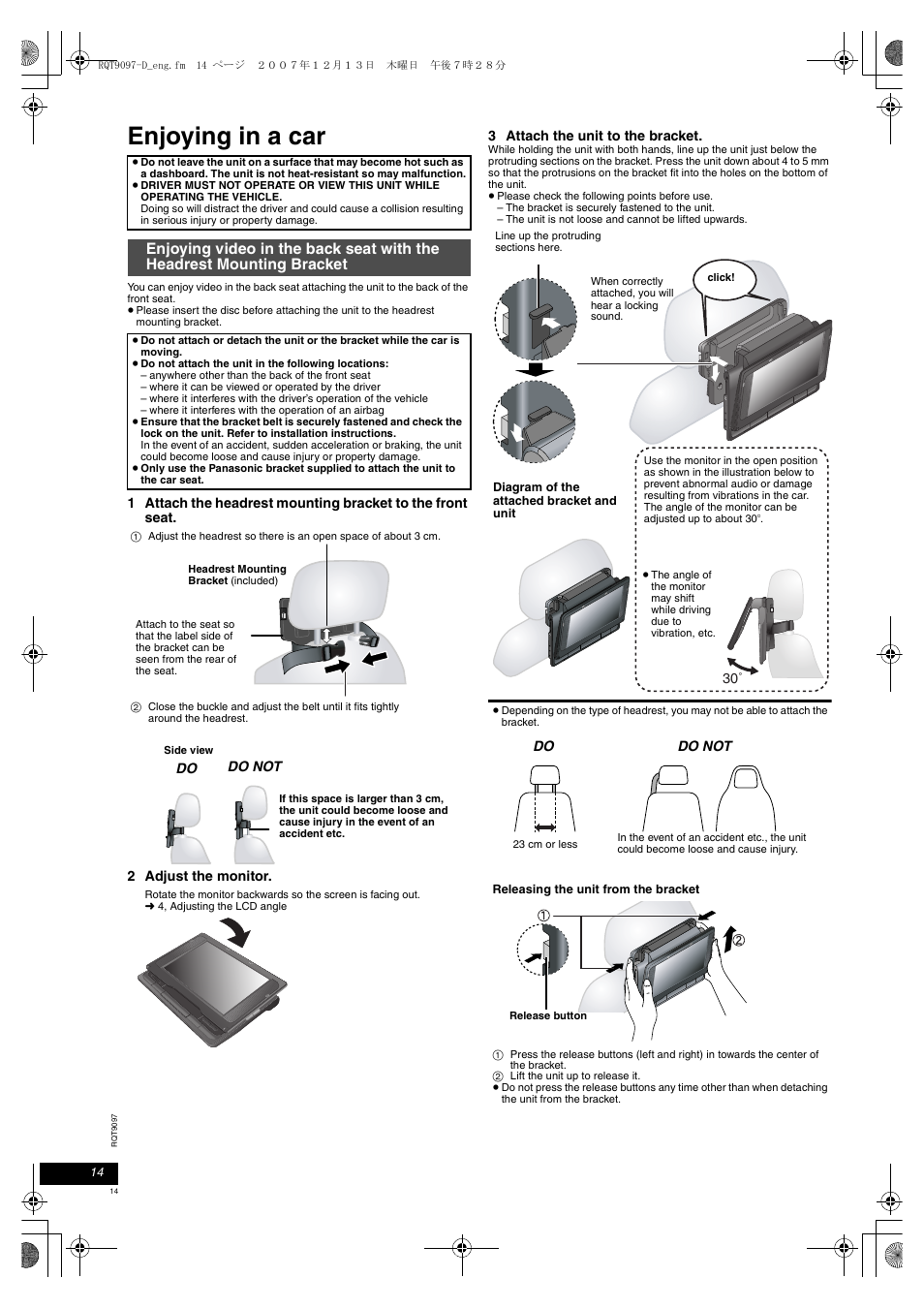 Enjoying in a car | Panasonic DVDLS83 User Manual | Page 14 / 108