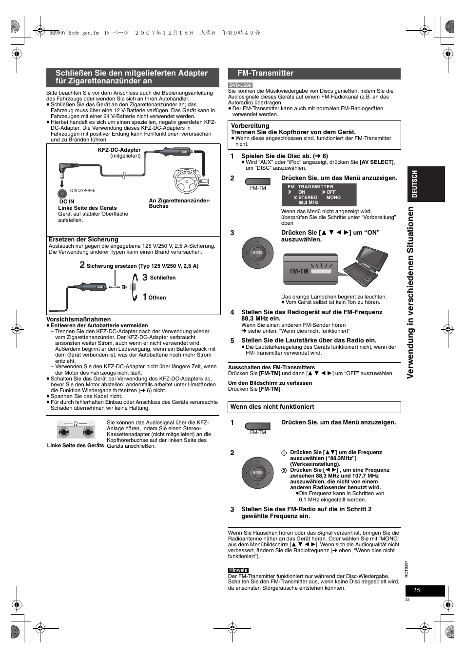 Ve rwendung in ver sc hi edenen sit uati onen | Panasonic DVDLS83 User Manual | Page 33 / 108