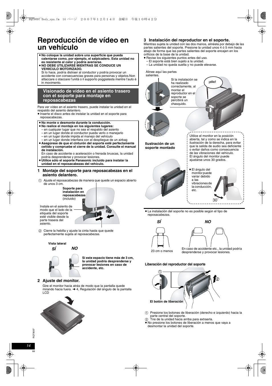 Reproducción de vídeo en un vehículo | Panasonic DVDLS83 User Manual | Page 68 / 108