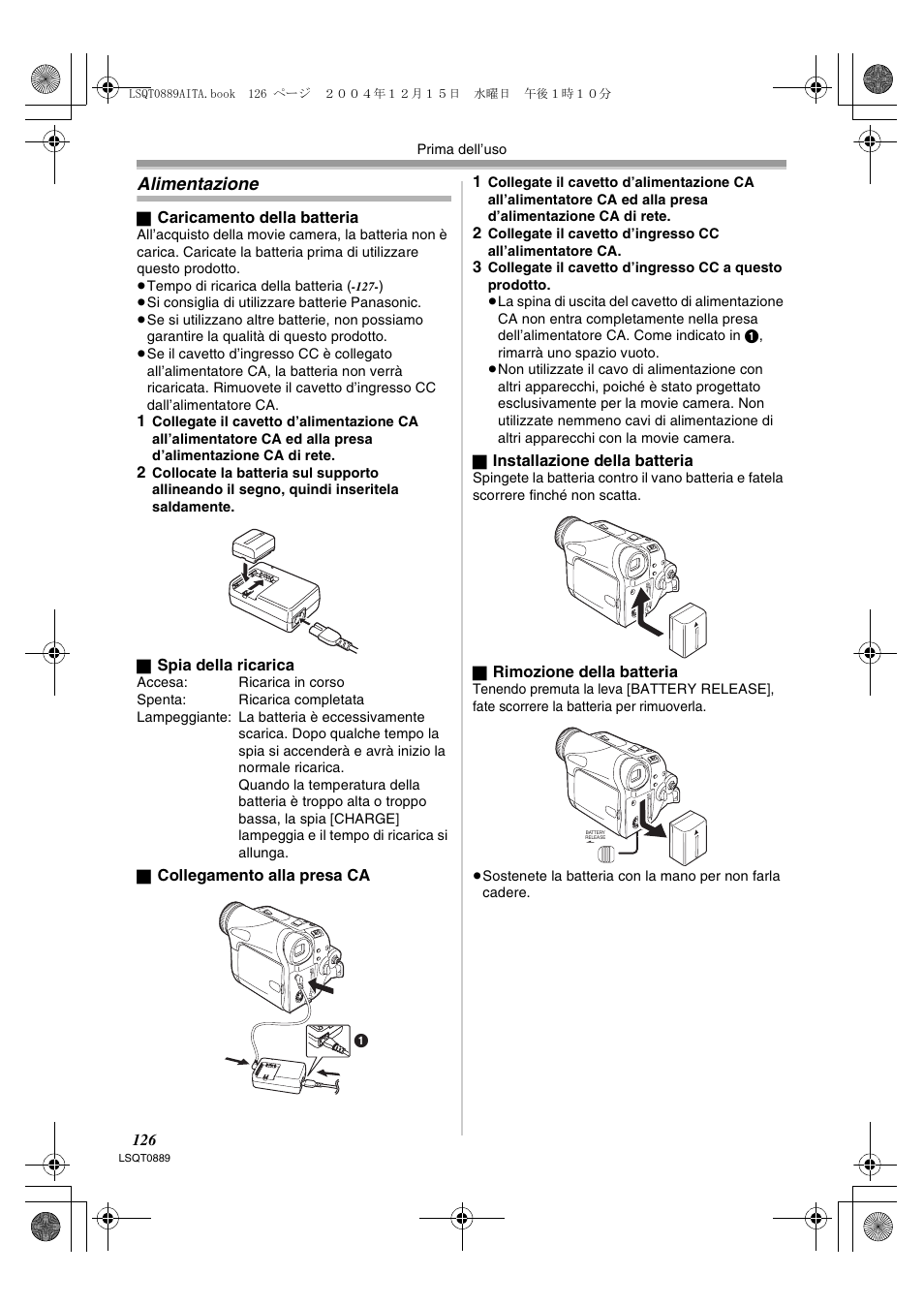 Alimentazione | Panasonic NVGS21EG User Manual | Page 126 / 236