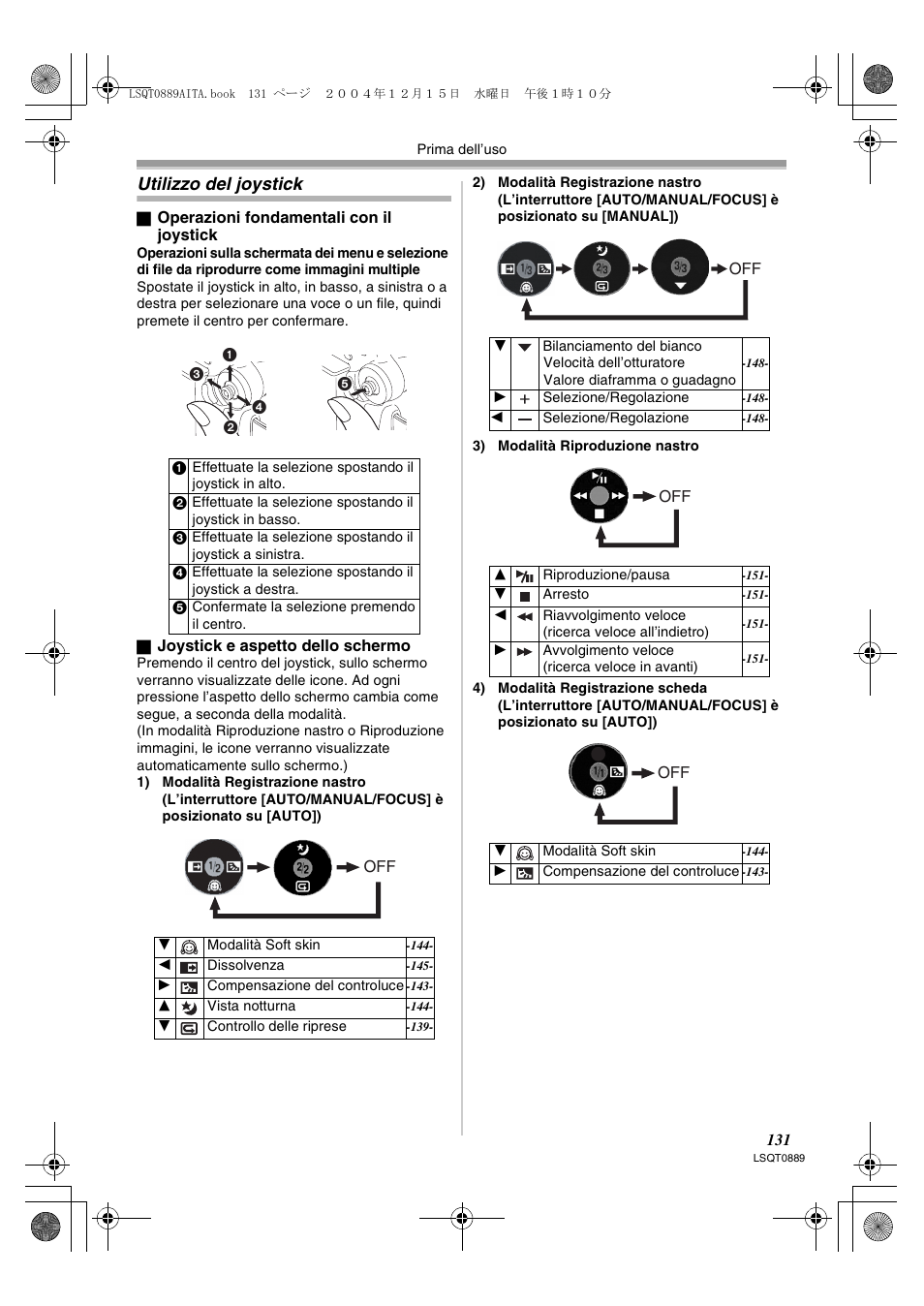 Utilizzo del joystick | Panasonic NVGS21EG User Manual | Page 131 / 236