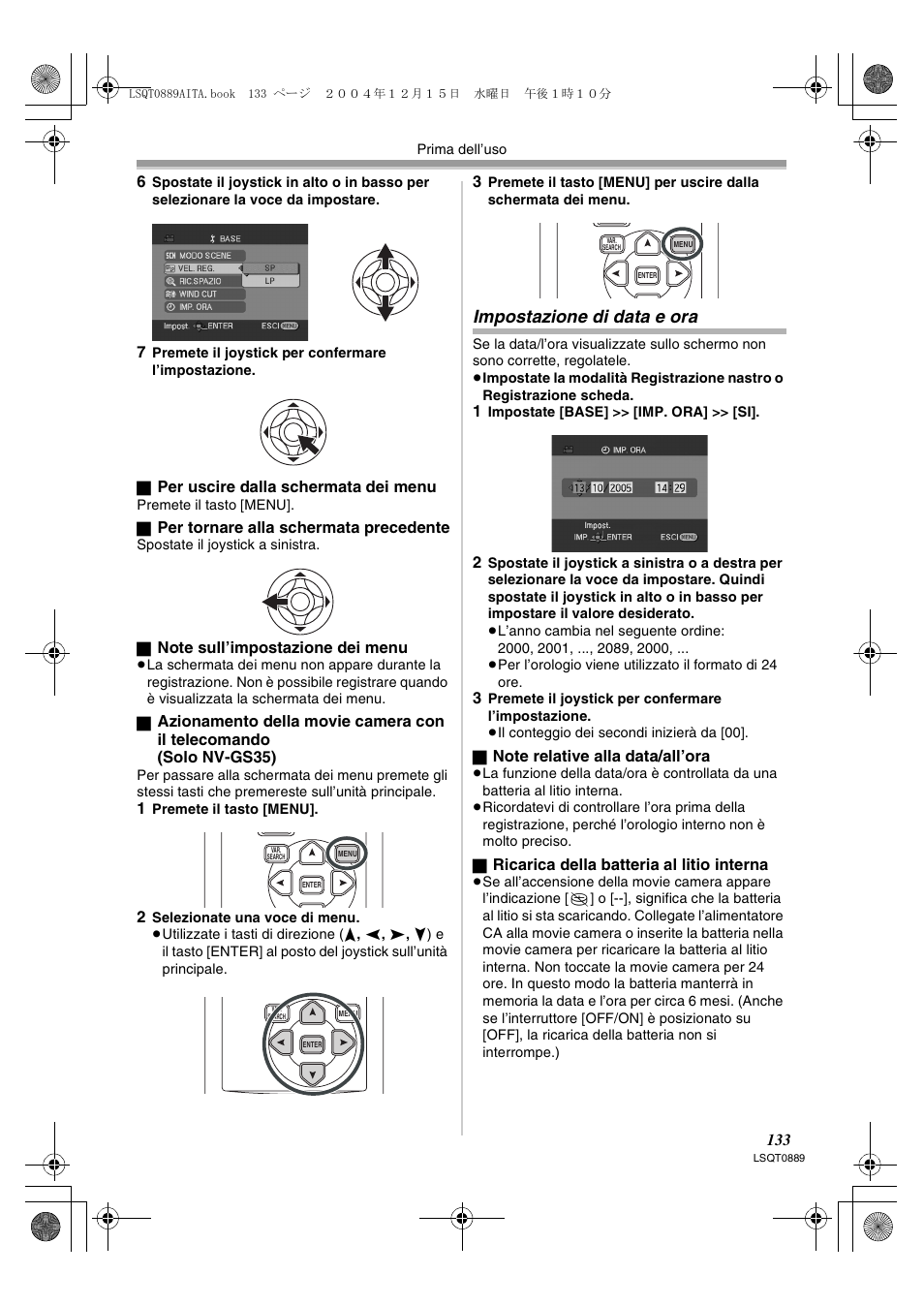 Impostazione di data e ora | Panasonic NVGS21EG User Manual | Page 133 / 236