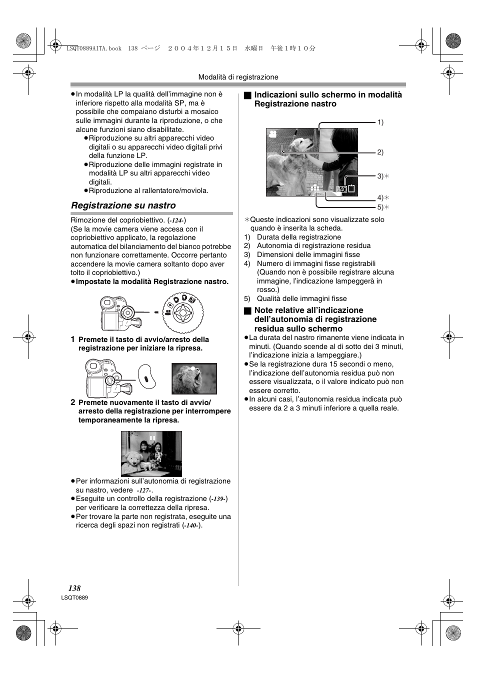 Registrazione su nastro | Panasonic NVGS21EG User Manual | Page 138 / 236