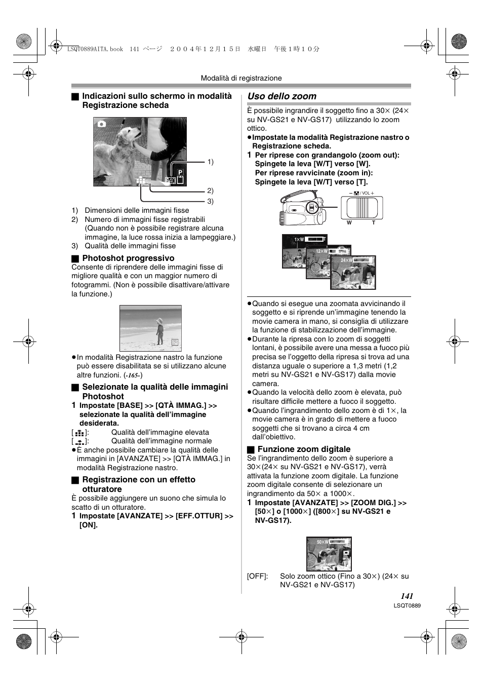 Uso dello zoom | Panasonic NVGS21EG User Manual | Page 141 / 236