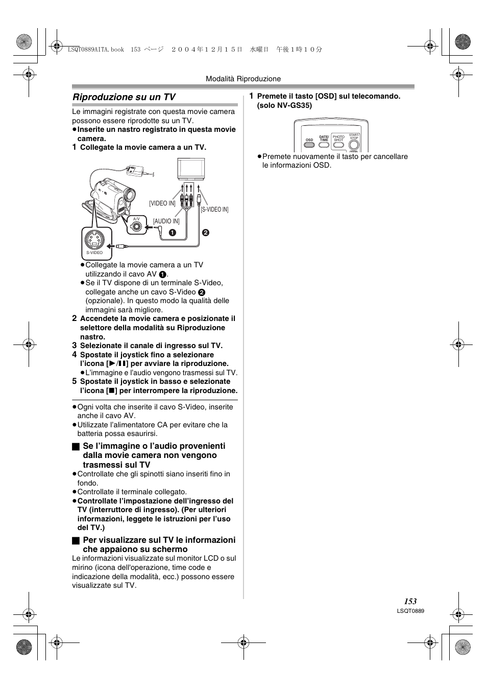 Riproduzione su un tv | Panasonic NVGS21EG User Manual | Page 153 / 236