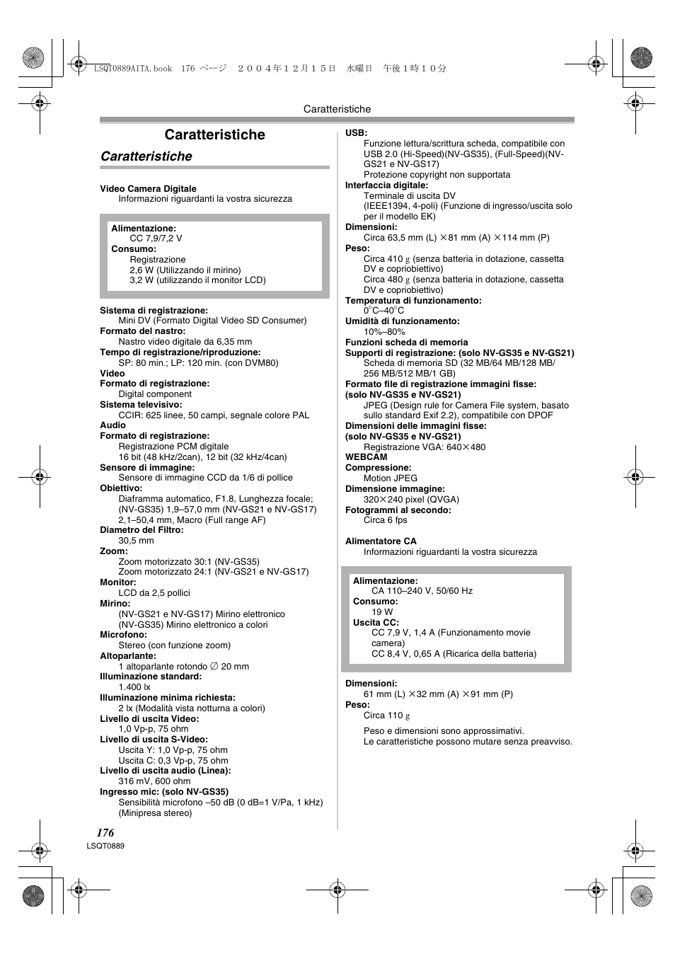 Caratteristiche | Panasonic NVGS21EG User Manual | Page 176 / 236