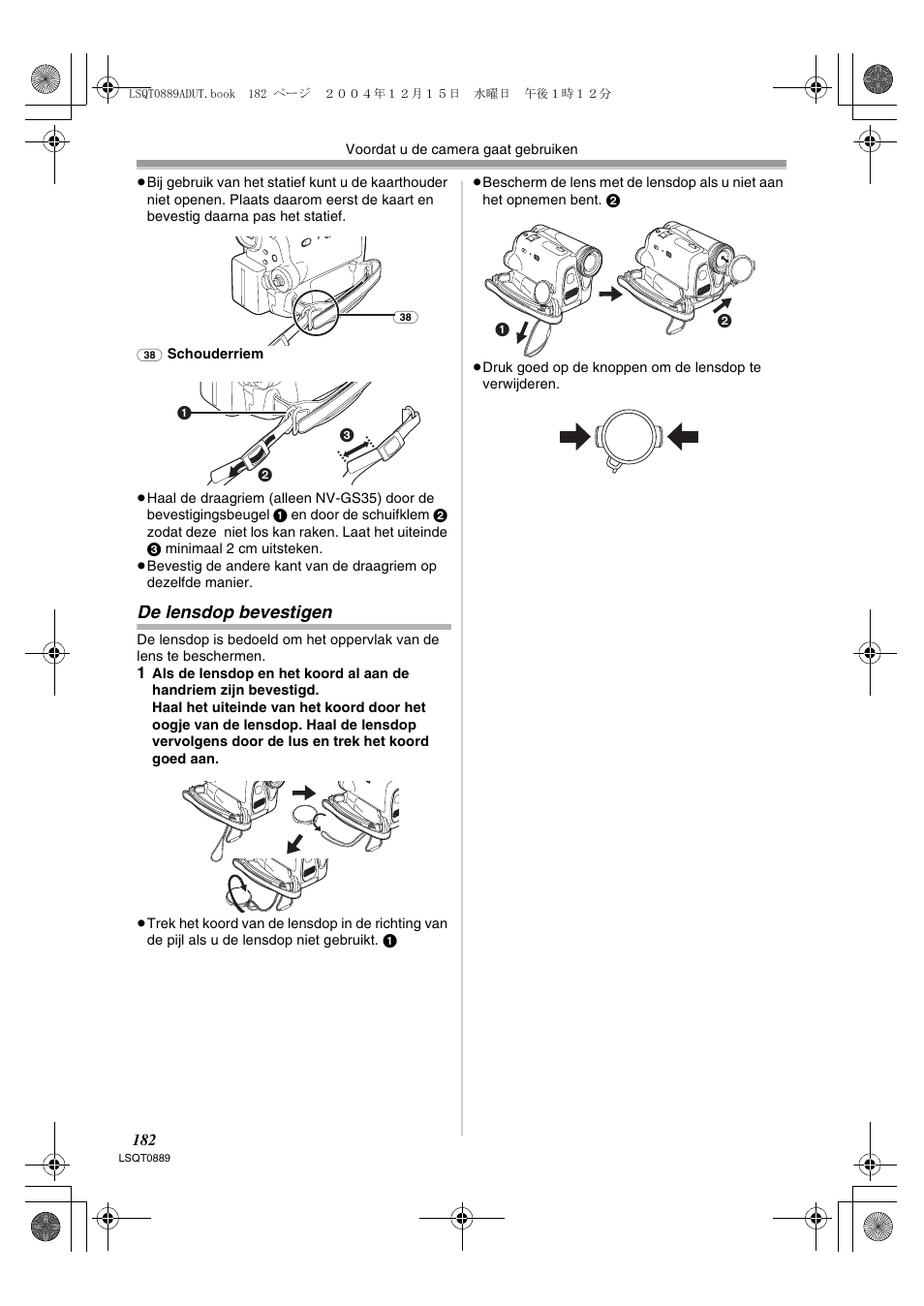 De lensdop bevestigen | Panasonic NVGS21EG User Manual | Page 182 / 236