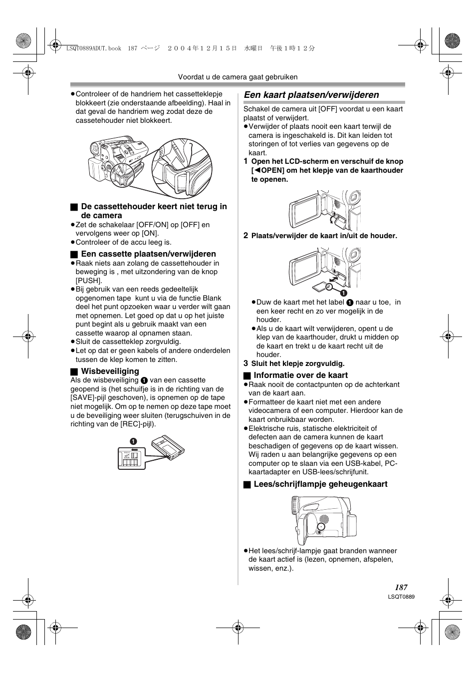 Een kaart plaatsen/verwijderen | Panasonic NVGS21EG User Manual | Page 187 / 236