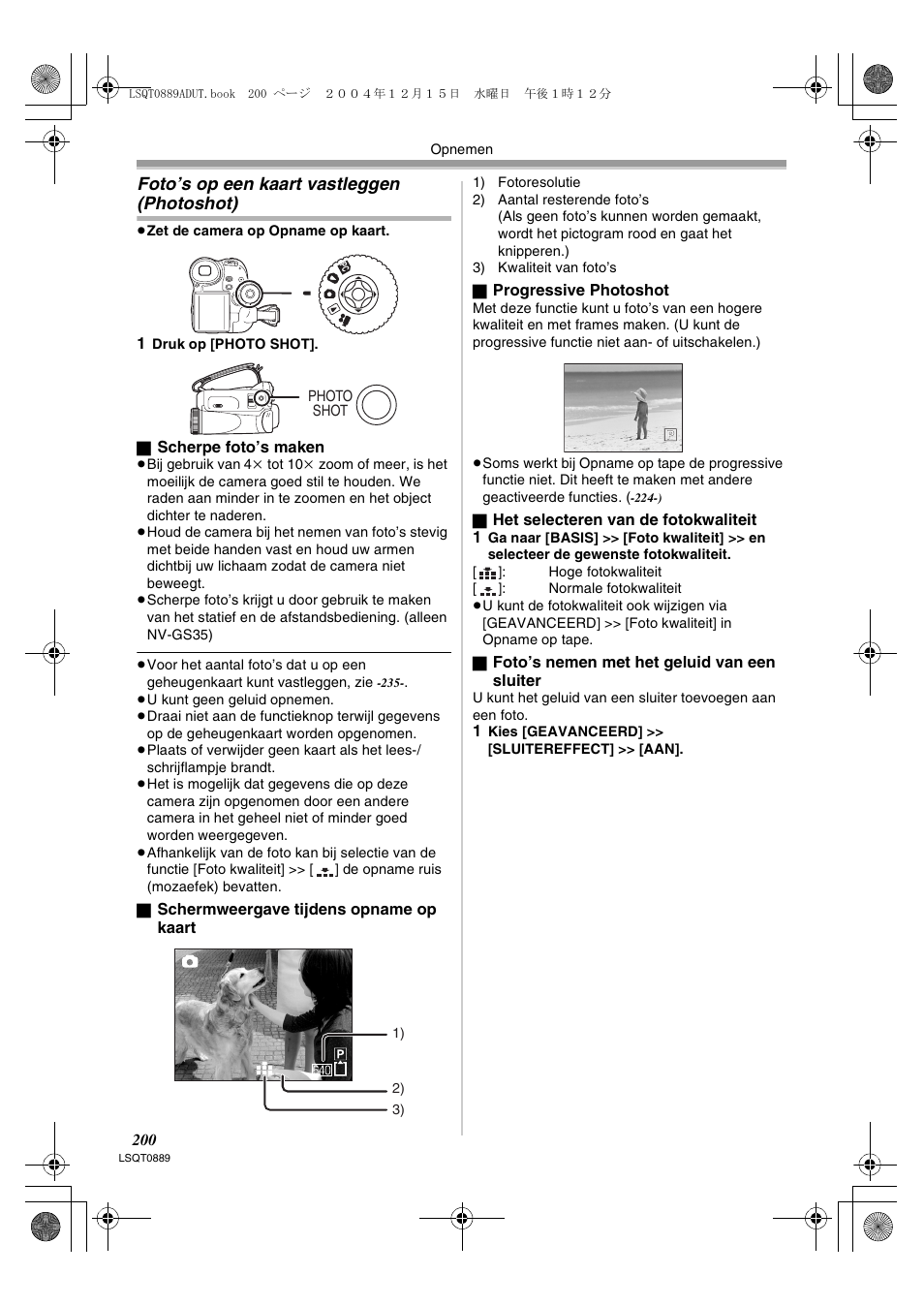 Foto’s op een kaart vastleggen (photoshot) | Panasonic NVGS21EG User Manual | Page 200 / 236