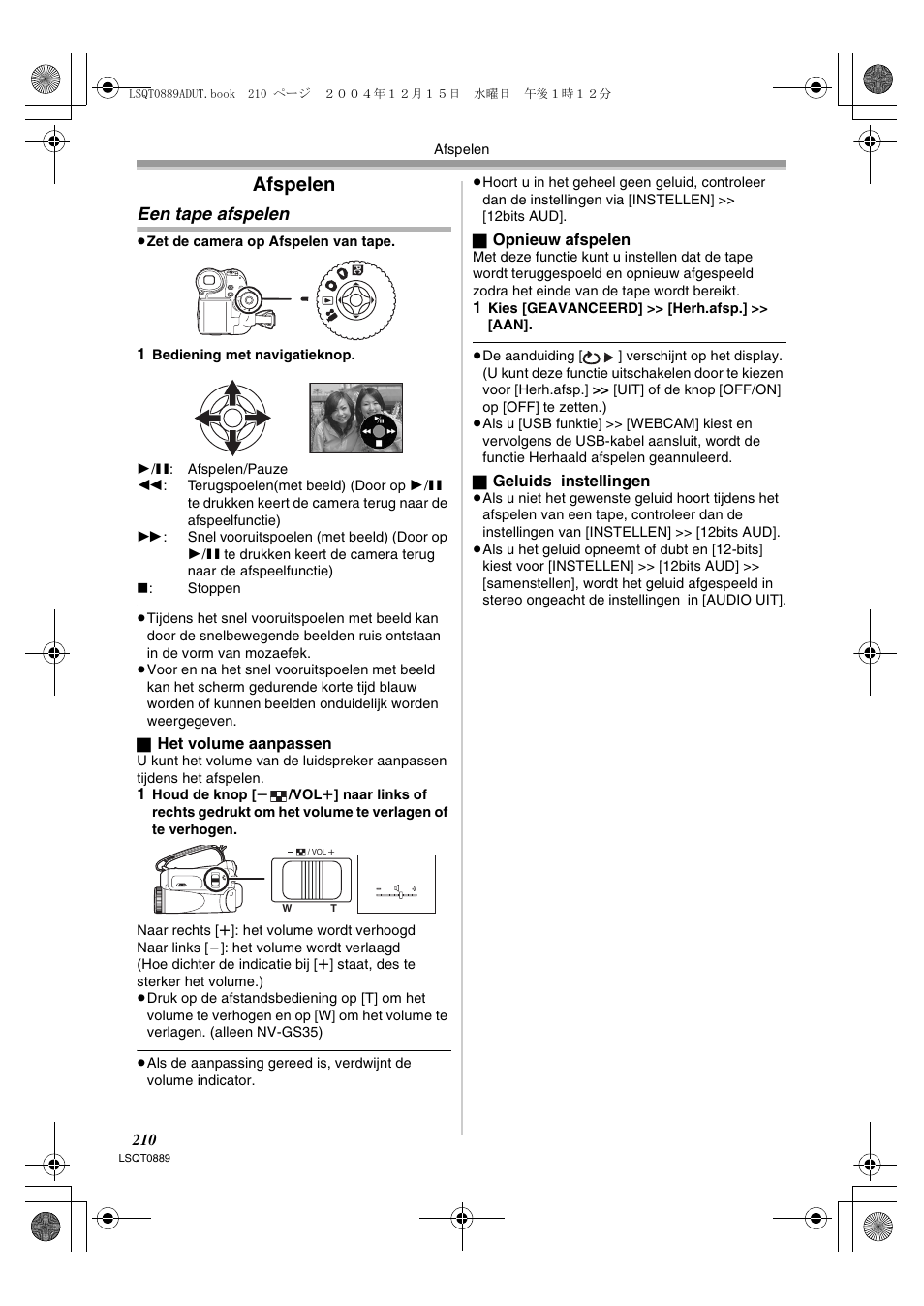 Afspelen, Een tape afspelen | Panasonic NVGS21EG User Manual | Page 210 / 236