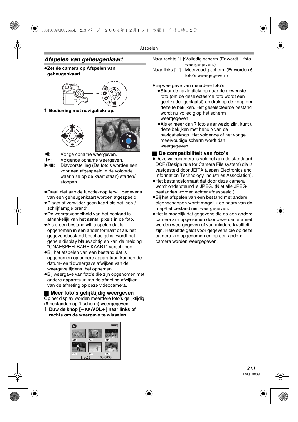 Afspelen van geheugenkaart | Panasonic NVGS21EG User Manual | Page 213 / 236