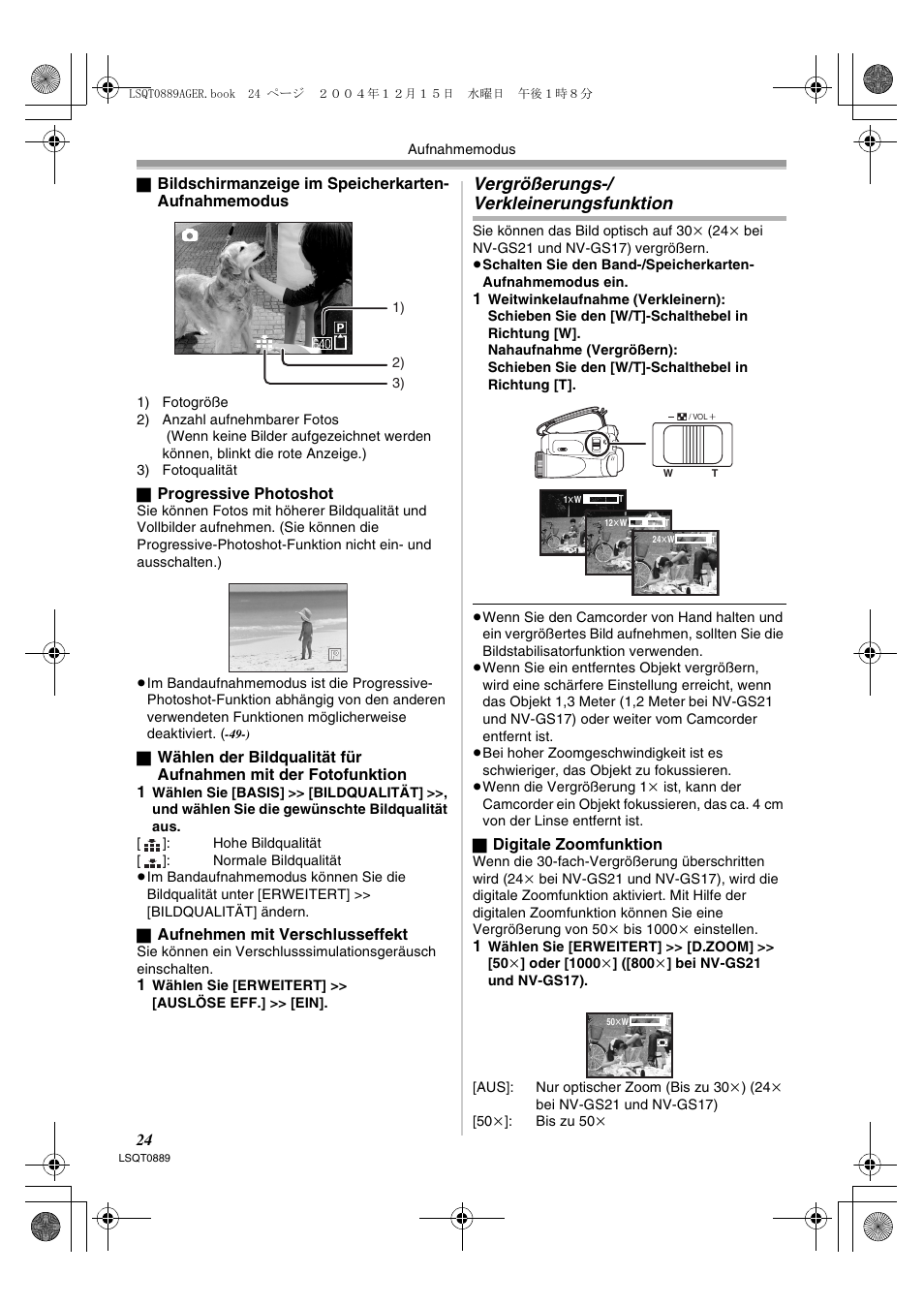 Vergrößerungs-/verkleinerungsfunktion, Vergrößerungs-/ verkleinerungsfunktion | Panasonic NVGS21EG User Manual | Page 24 / 236