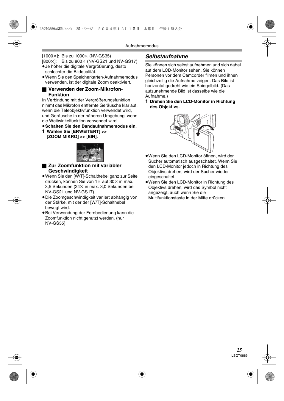 Selbstaufnahme | Panasonic NVGS21EG User Manual | Page 25 / 236