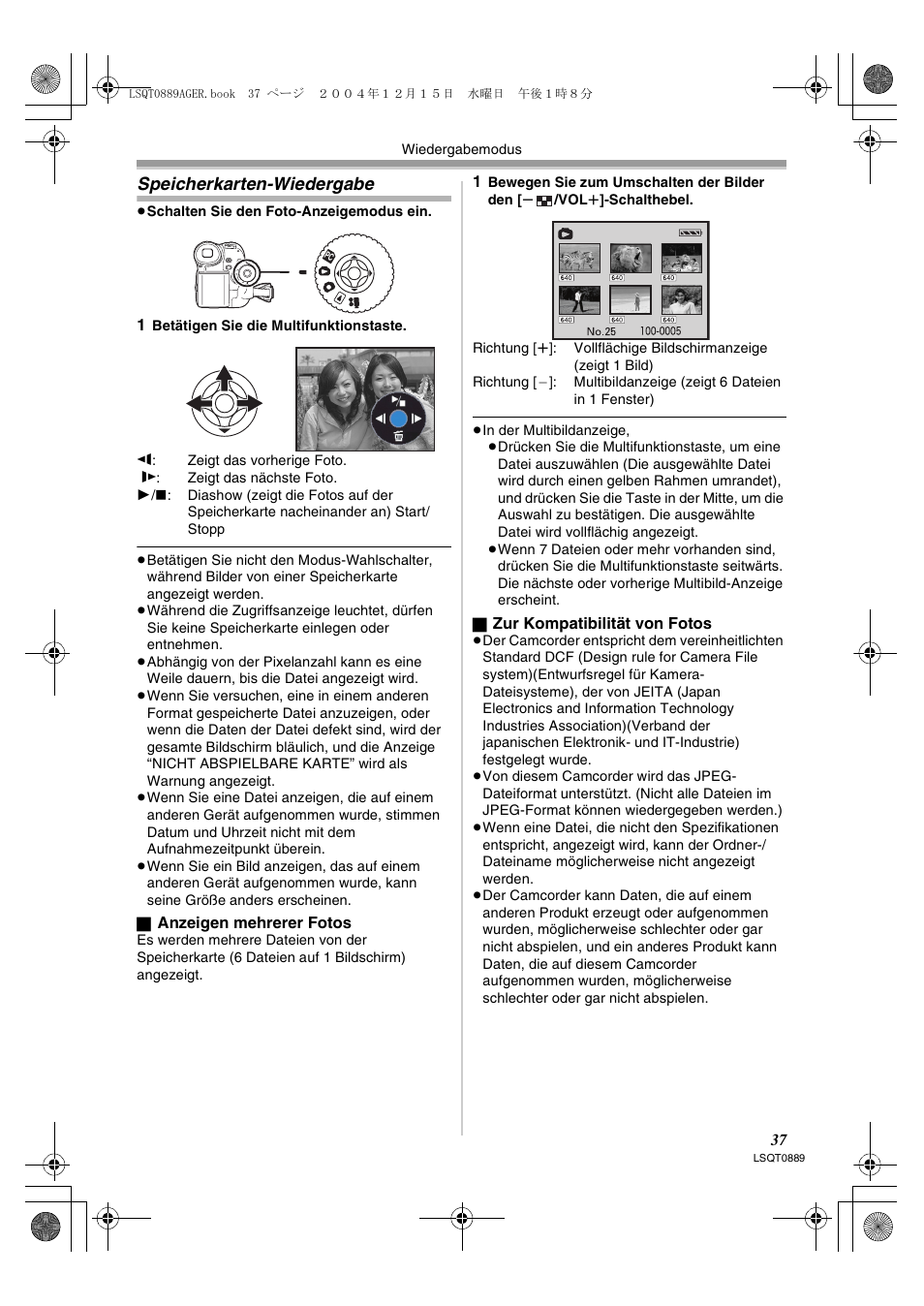 Speicherkarten-wiedergabe | Panasonic NVGS21EG User Manual | Page 37 / 236