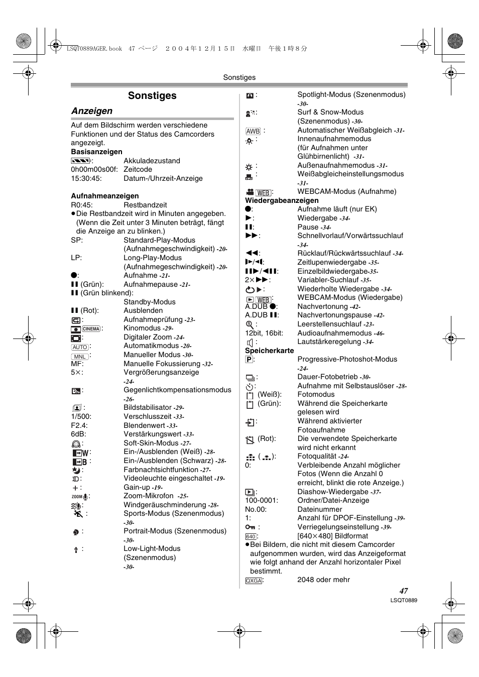 Sonstiges, Anzeigen | Panasonic NVGS21EG User Manual | Page 47 / 236