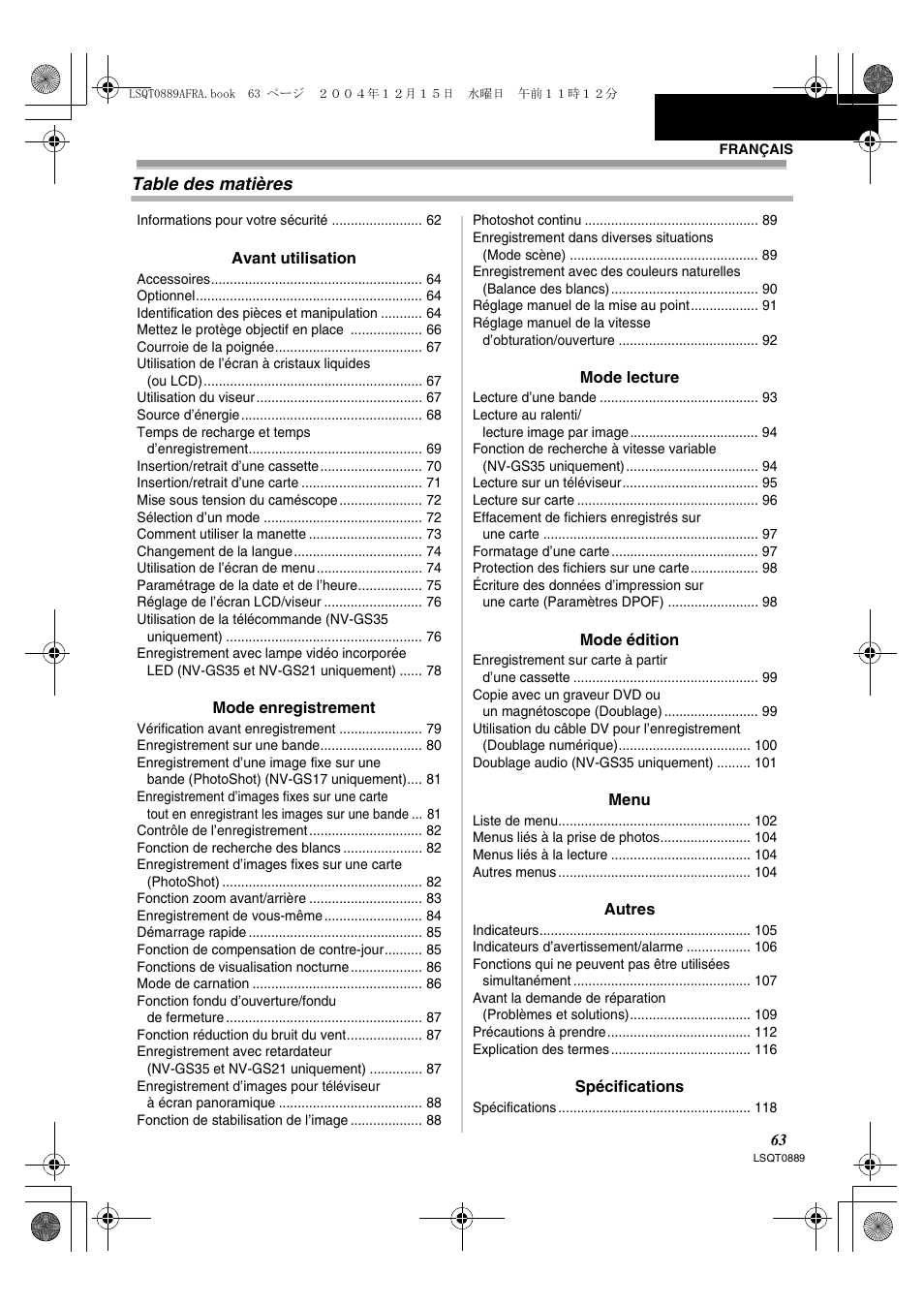Panasonic NVGS21EG User Manual | Page 63 / 236
