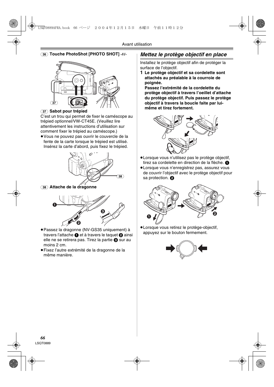 Mettez le protège objectif en place, S35) | Panasonic NVGS21EG User Manual | Page 66 / 236