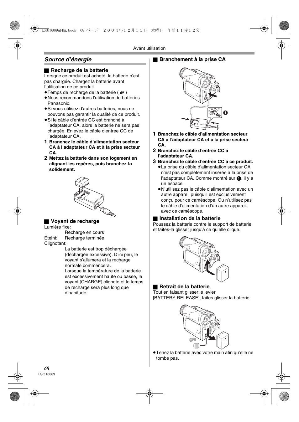 Source d’énergie | Panasonic NVGS21EG User Manual | Page 68 / 236