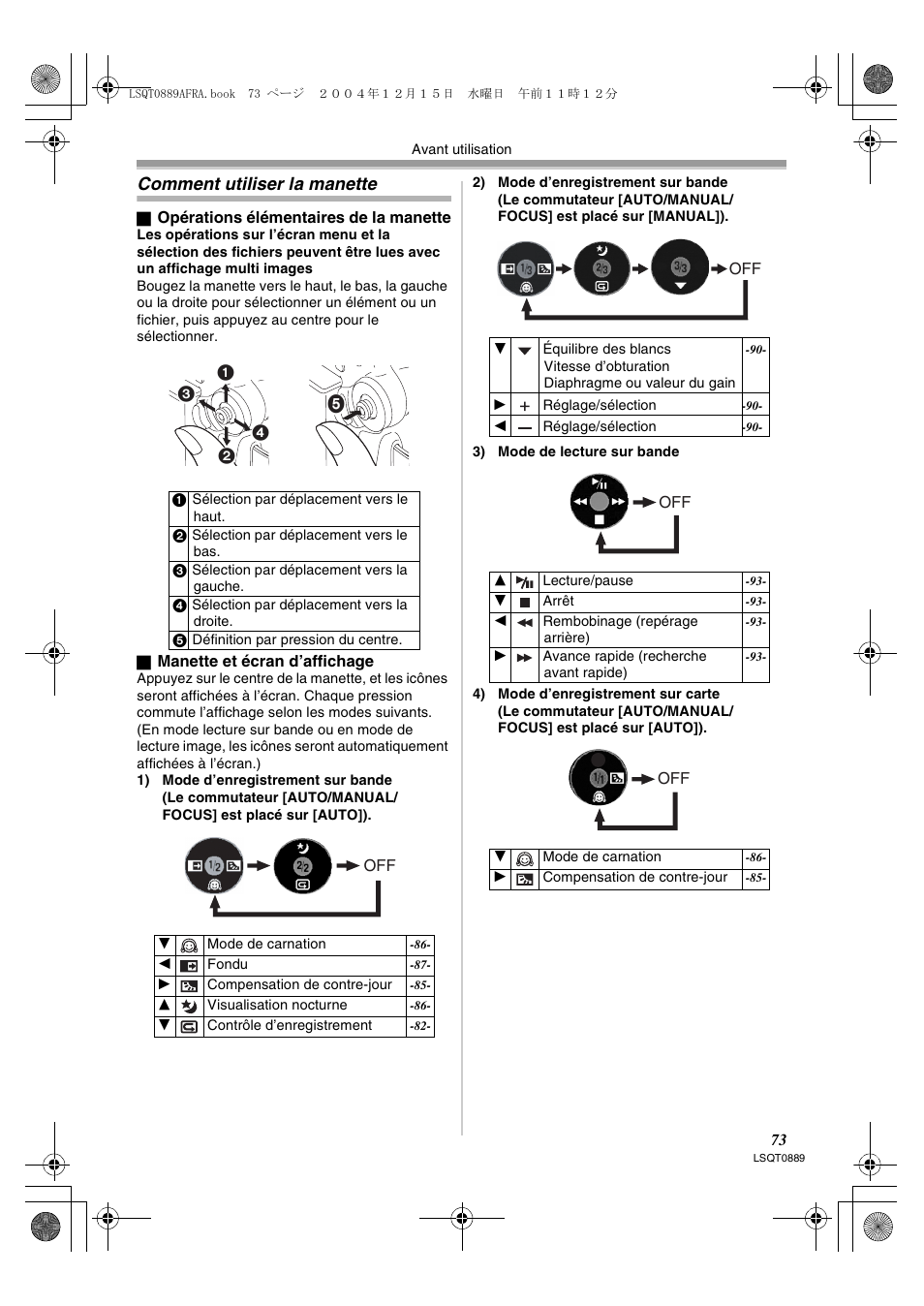 Comment utiliser la manette | Panasonic NVGS21EG User Manual | Page 73 / 236