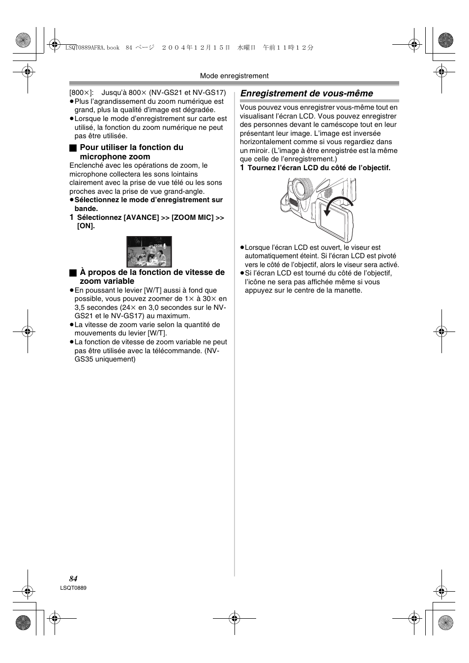 Enregistrement de vous-même | Panasonic NVGS21EG User Manual | Page 84 / 236