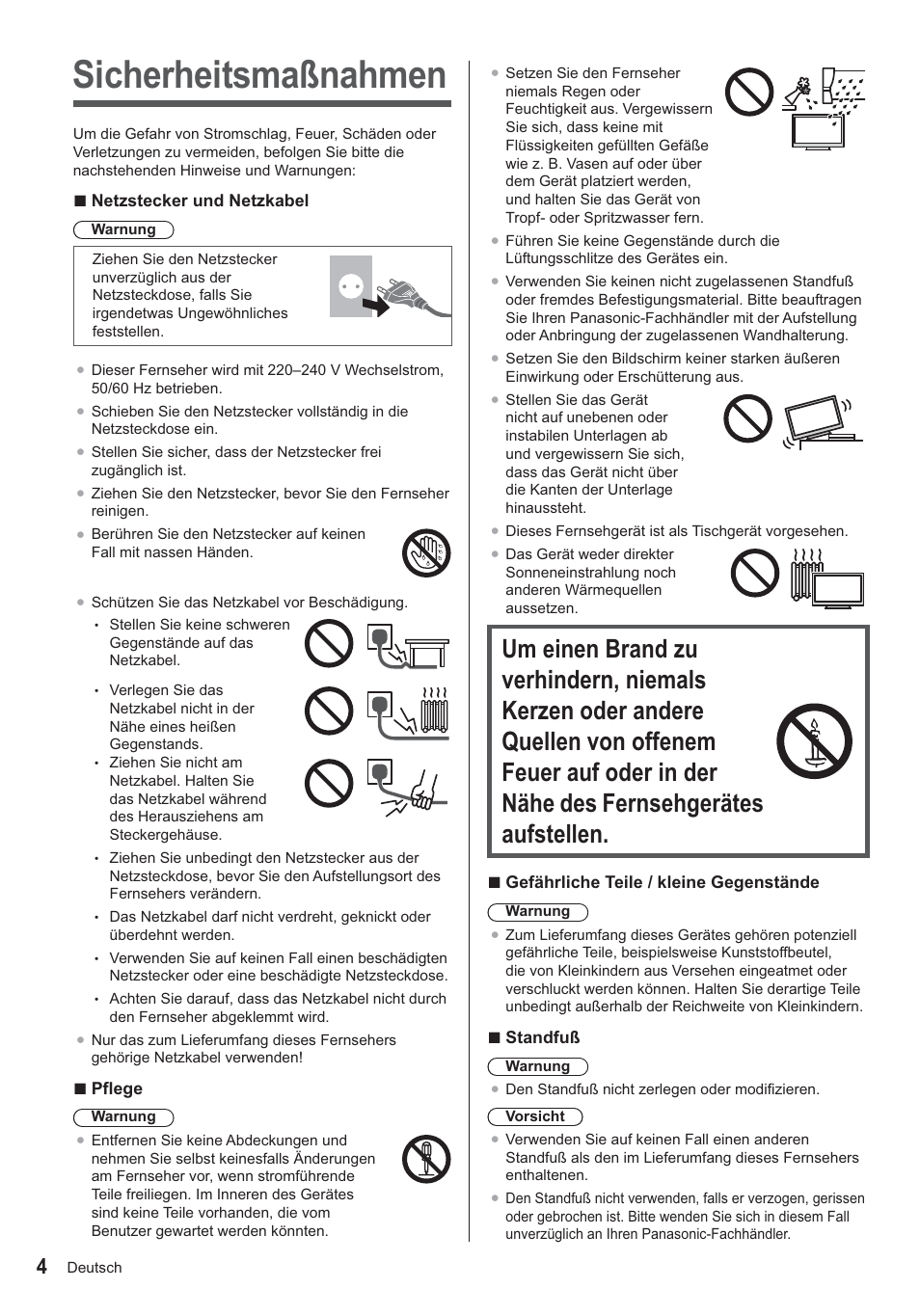 Sicherheitsmaßnahmen | Panasonic TX24AS500E User Manual | Page 4 / 80