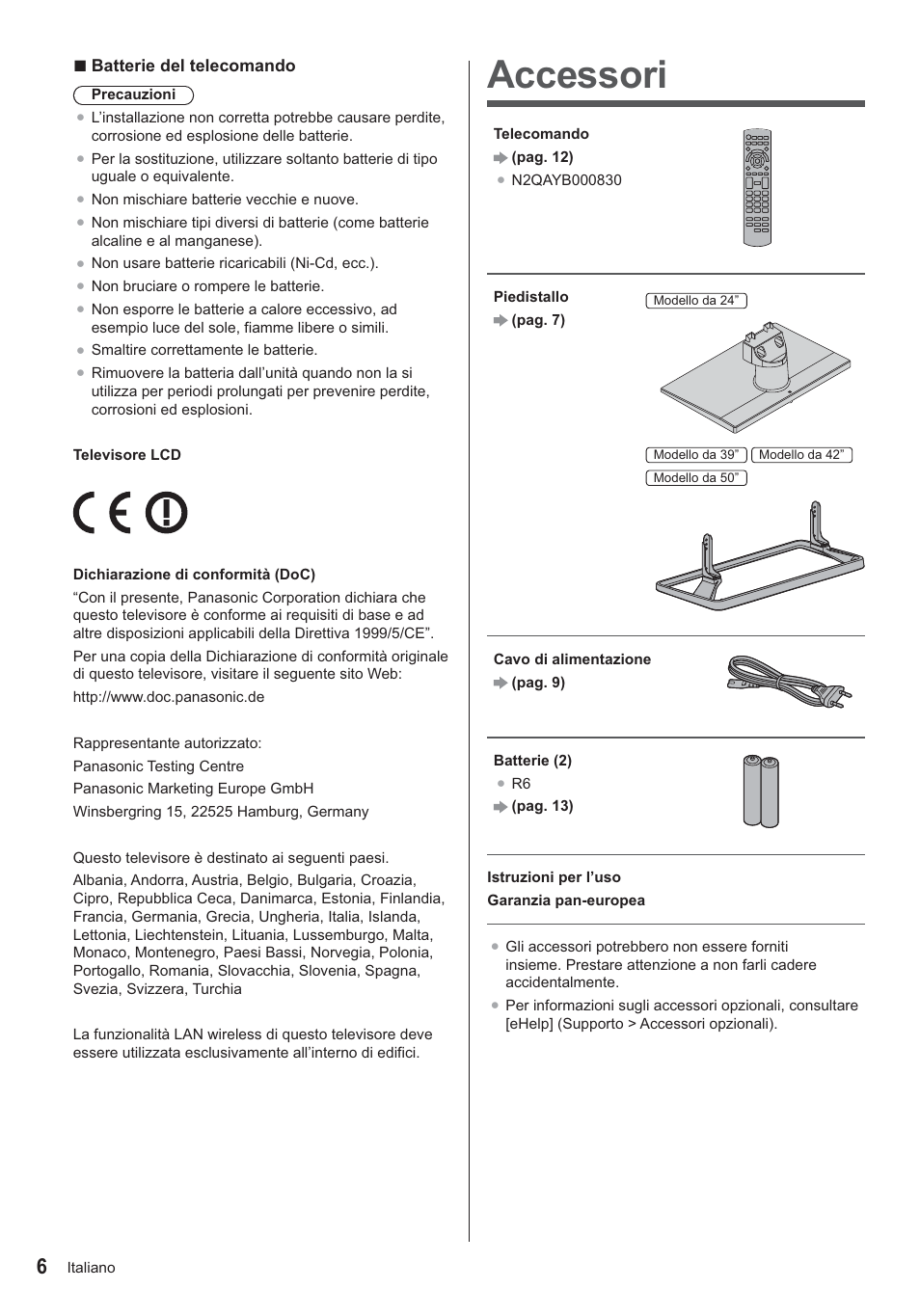 Accessori | Panasonic TX24AS500E User Manual | Page 46 / 80