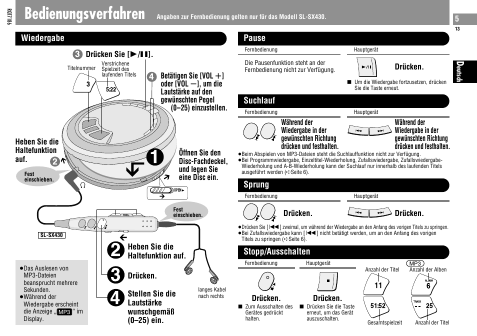 Bedienungsverfahren | Panasonic SLSX429C User Manual | Page 13 / 100