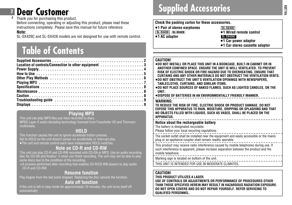 Panasonic SLSX429C User Manual | Page 2 / 100