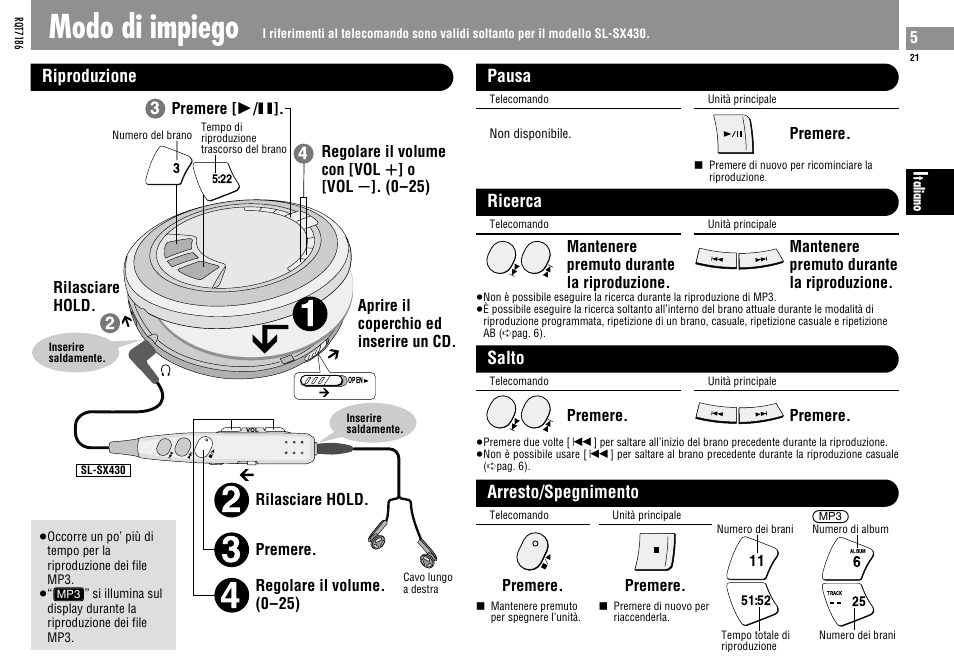Modo di impiego | Panasonic SLSX429C User Manual | Page 21 / 100