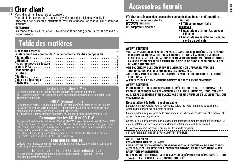 Panasonic SLSX429C User Manual | Page 26 / 100