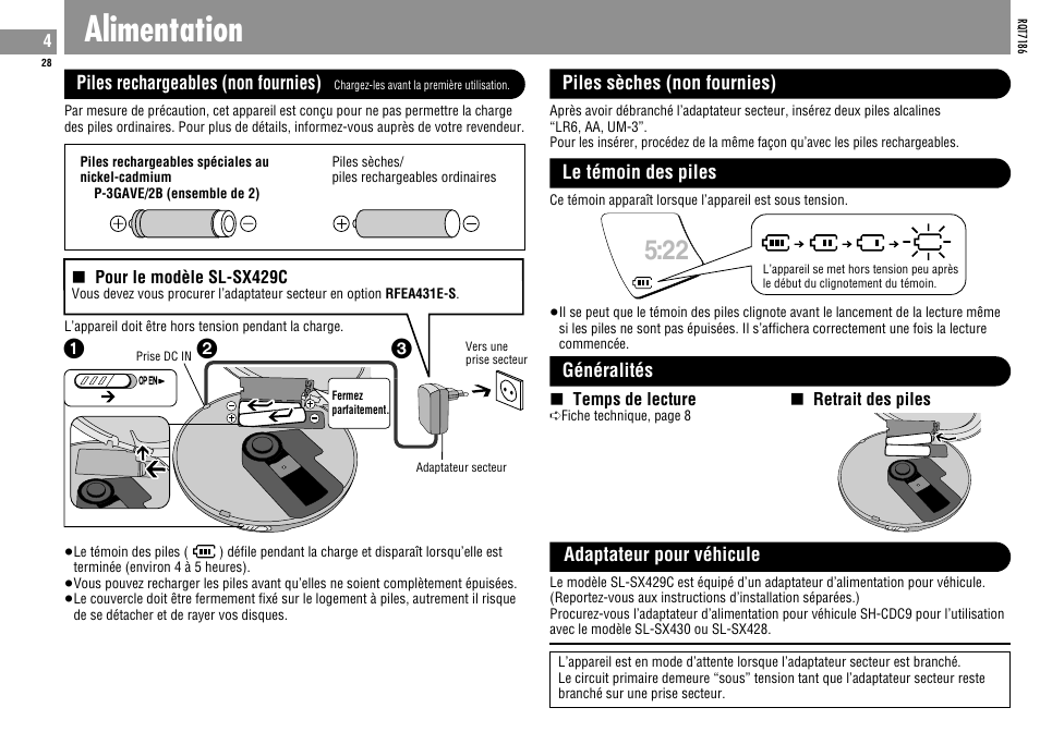 Alimentation | Panasonic SLSX429C User Manual | Page 28 / 100