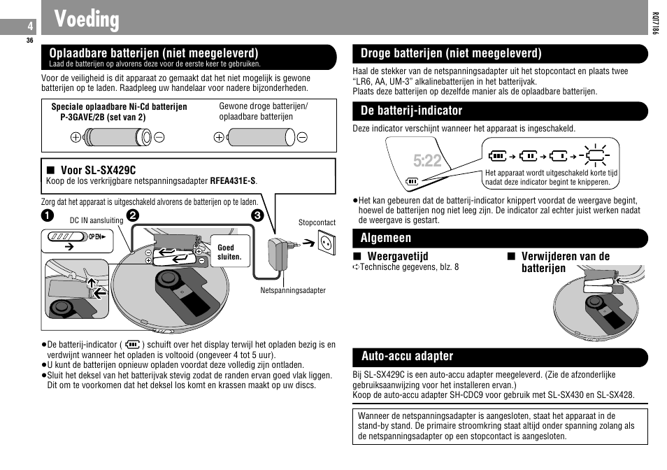 Voeding | Panasonic SLSX429C User Manual | Page 36 / 100