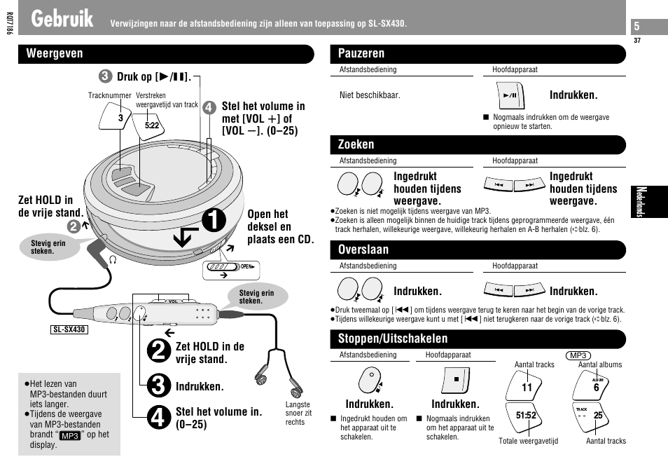 Gebruik | Panasonic SLSX429C User Manual | Page 37 / 100