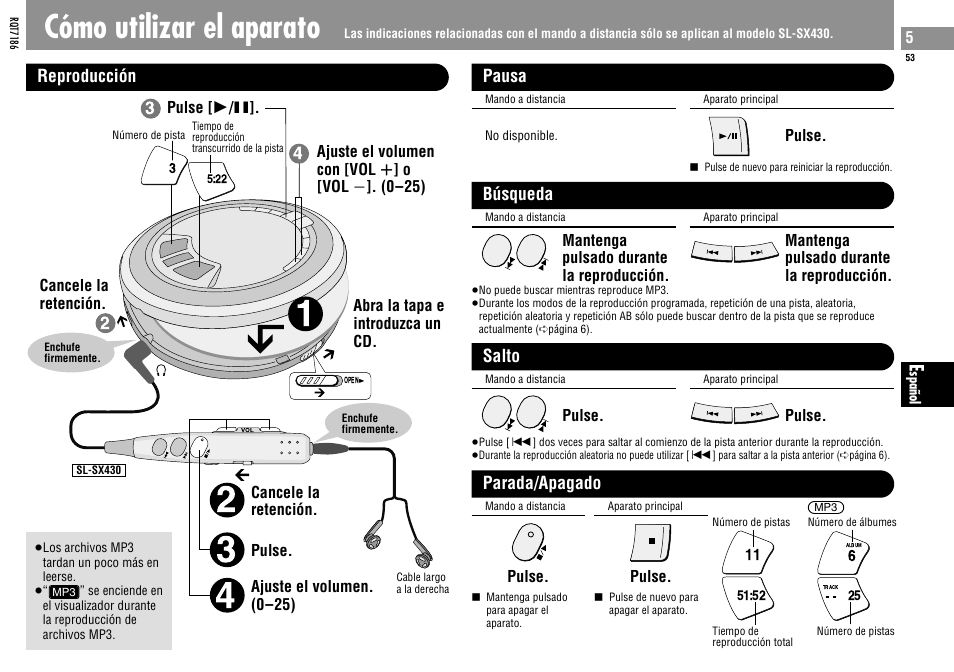 Cómo utilizar el aparato | Panasonic SLSX429C User Manual | Page 53 / 100