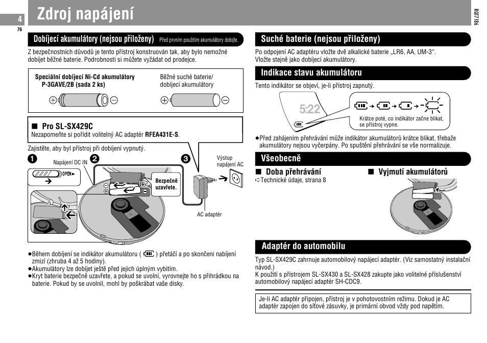 Zdroj napájení | Panasonic SLSX429C User Manual | Page 76 / 100
