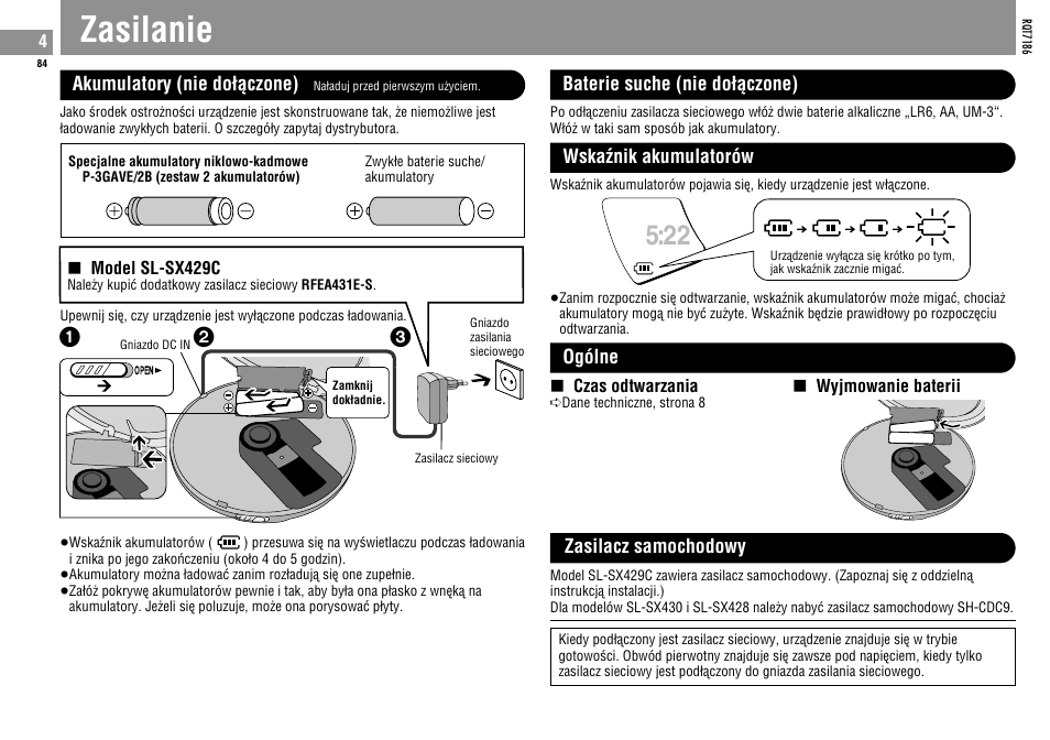 Zasilanie | Panasonic SLSX429C User Manual | Page 84 / 100