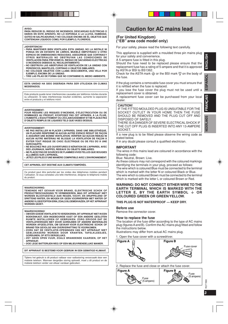 Caution for ac mains lead, For united kingdom) (“eb” area code model only) | Panasonic SBWA800 User Manual | Page 3 / 32