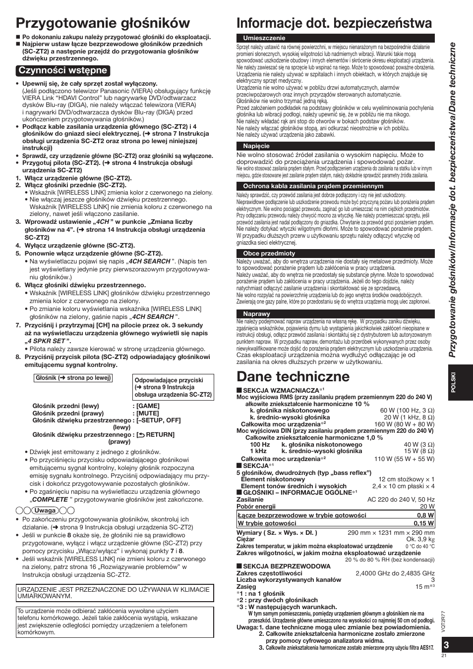 Czynności wstêpne | Panasonic SCZT2 User Manual | Page 21 / 40