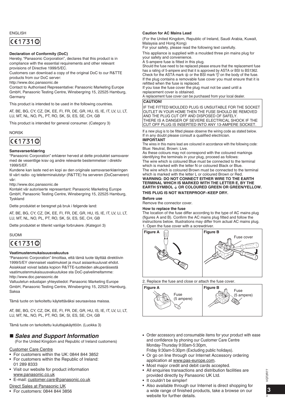 Sales and support information | Panasonic SCZT2 User Manual | Page 3 / 40