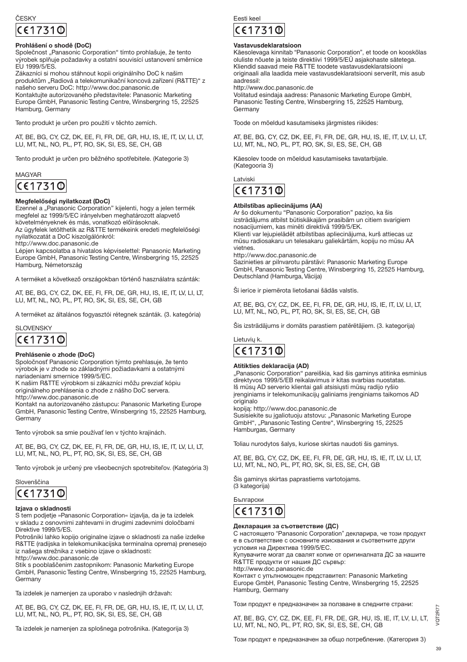 Panasonic SCZT2 User Manual | Page 39 / 40