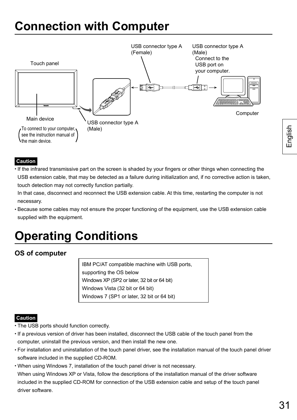 Connection with computer, Operating conditions, English | Os of computer | Panasonic TYTP65P30K User Manual | Page 31 / 108