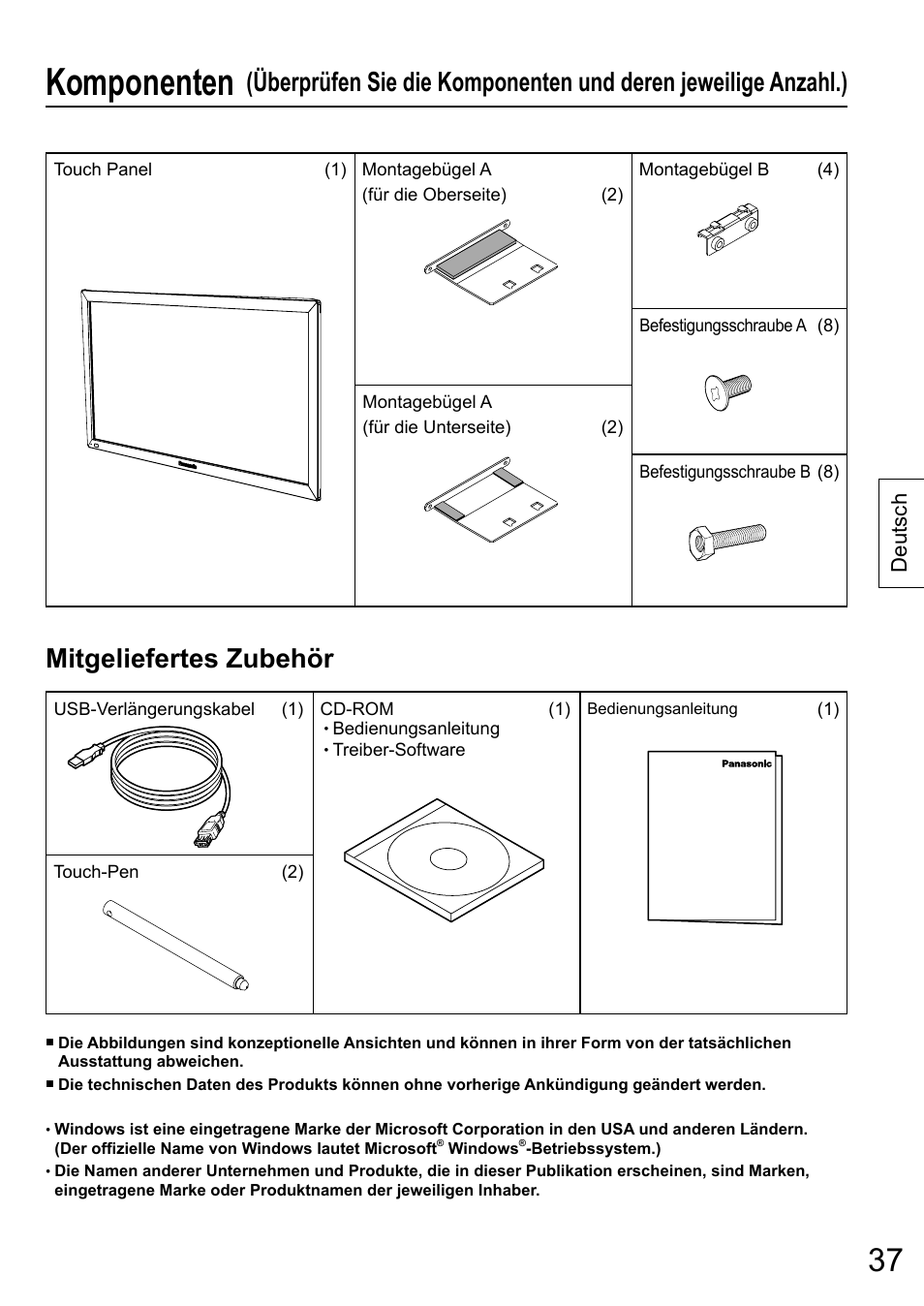 Komponenten, Deutsch | Panasonic TYTP65P30K User Manual | Page 37 / 108