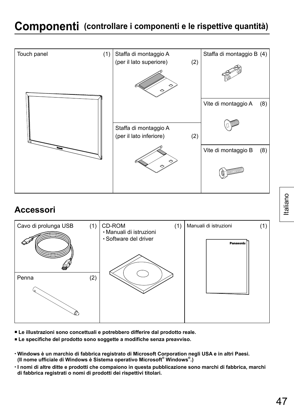 Componenti, Italiano | Panasonic TYTP65P30K User Manual | Page 47 / 108
