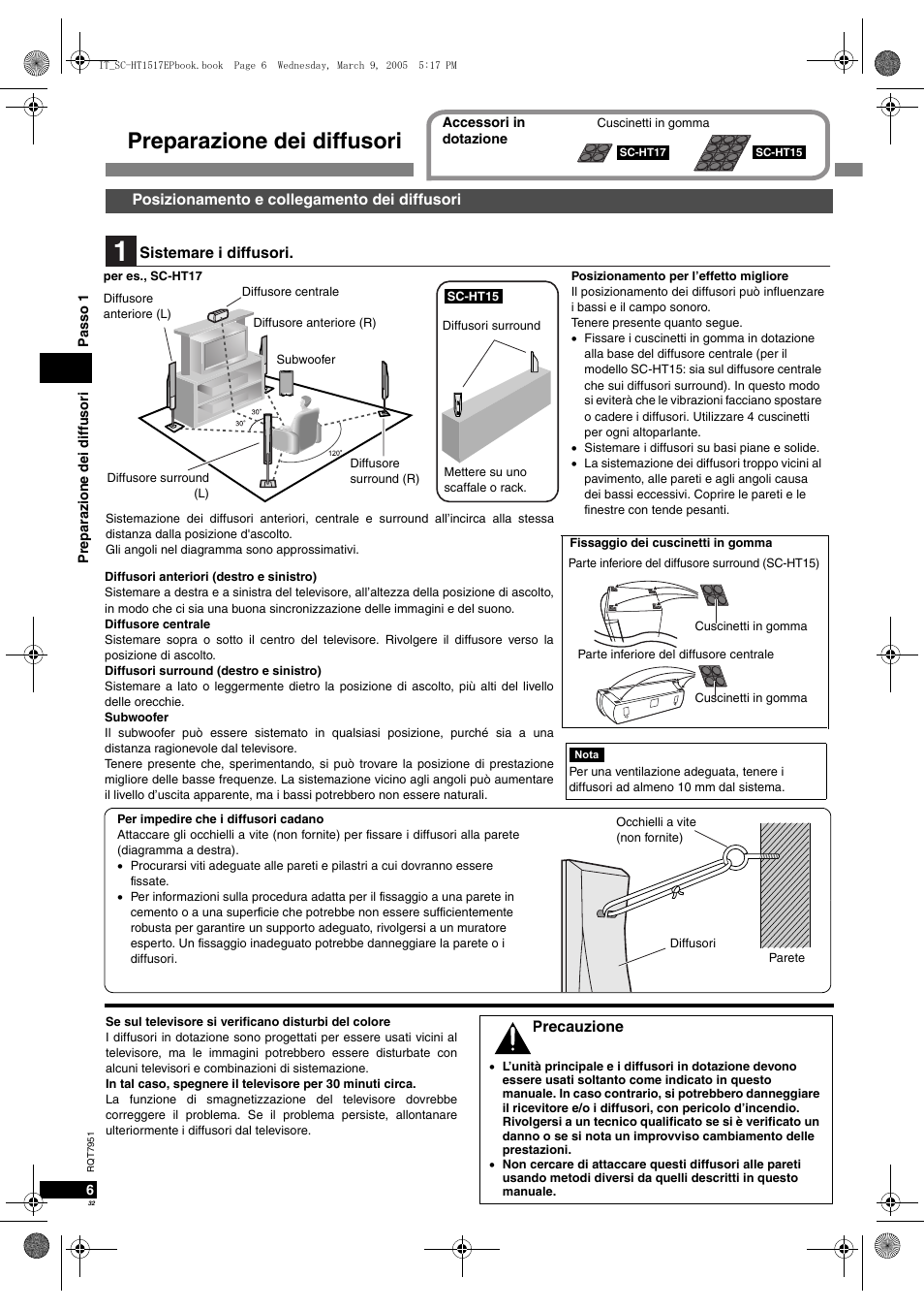 Preparazione dei diffusori | Panasonic SCHT17 User Manual | Page 32 / 80