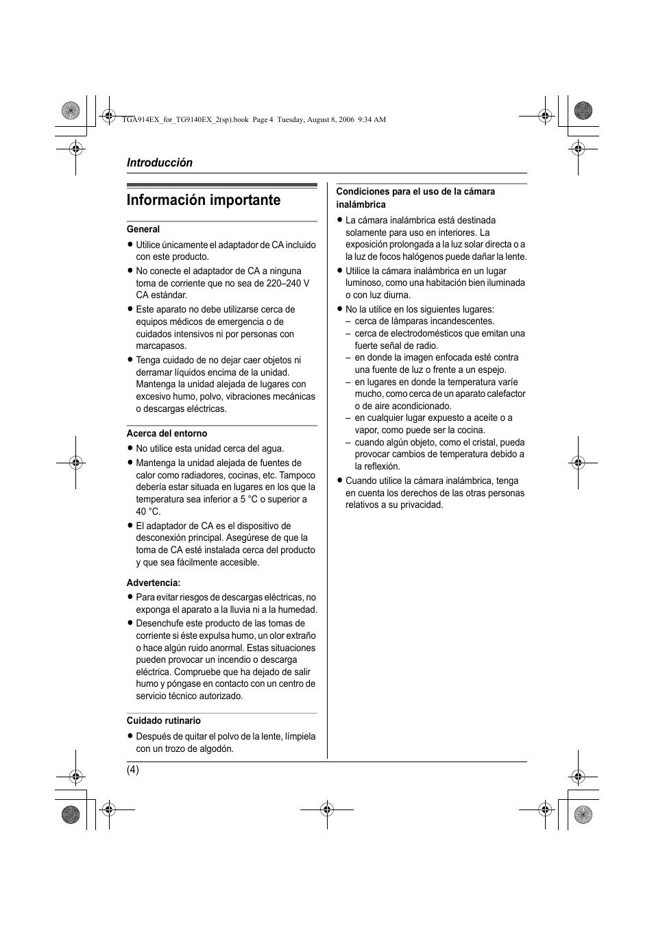Información importante | Panasonic KXTG9140EX User Manual | Page 24 / 60