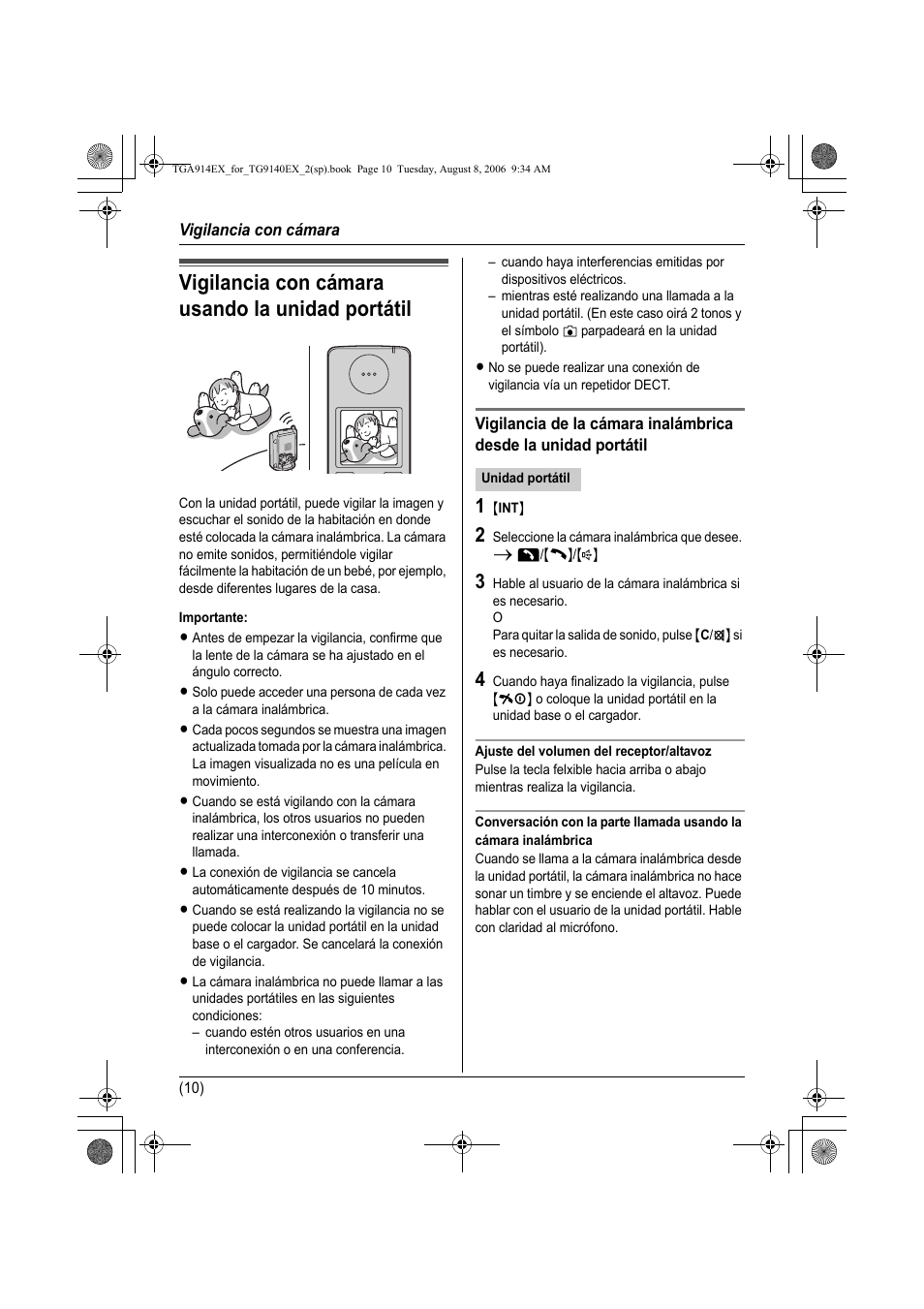 Vigilancia con cámara, Vigilancia con cámara usando la unidad portátil | Panasonic KXTG9140EX User Manual | Page 30 / 60